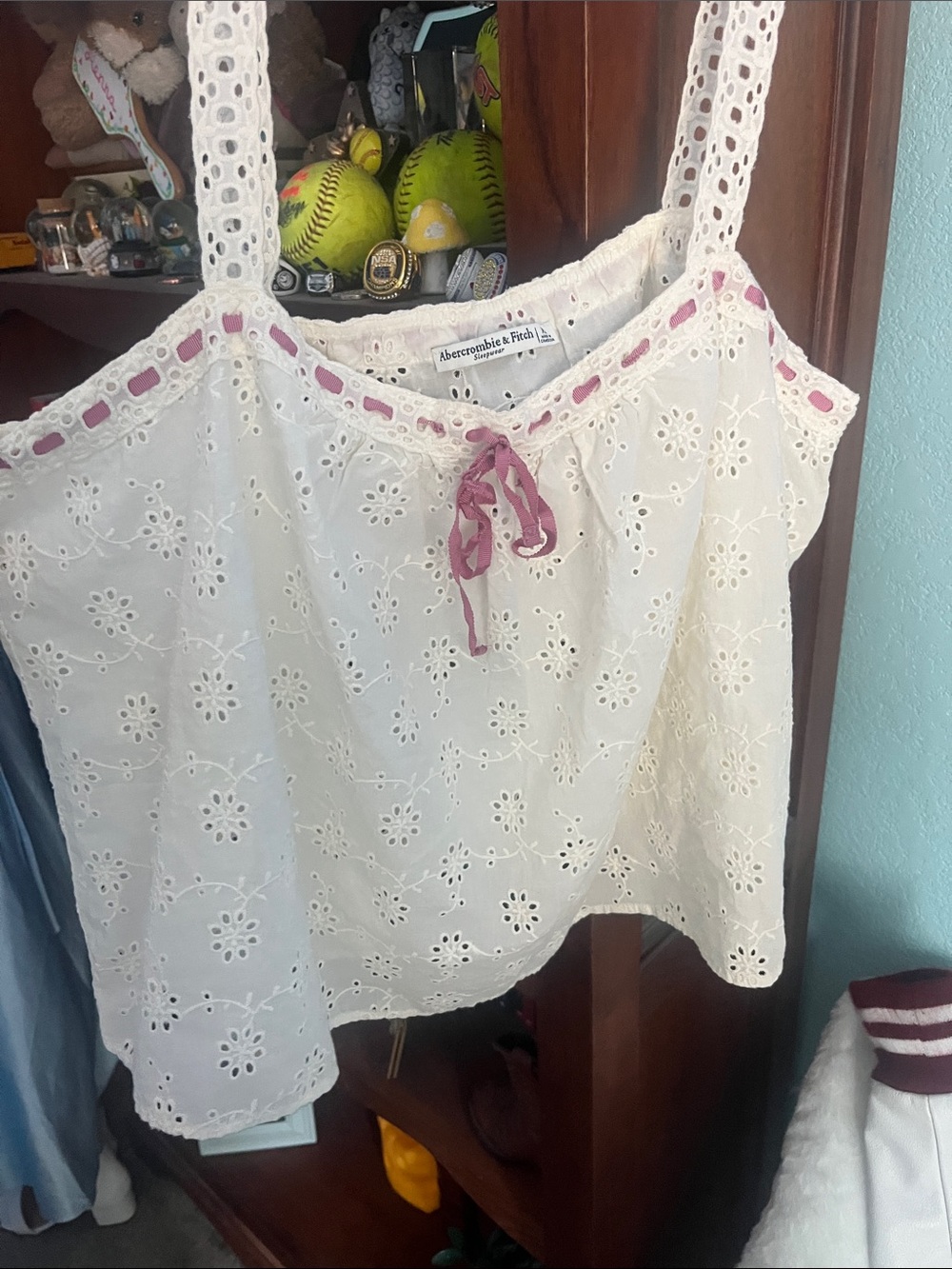 Abercrombie & Fitch White Eyelet Camisole with Pink Accent
